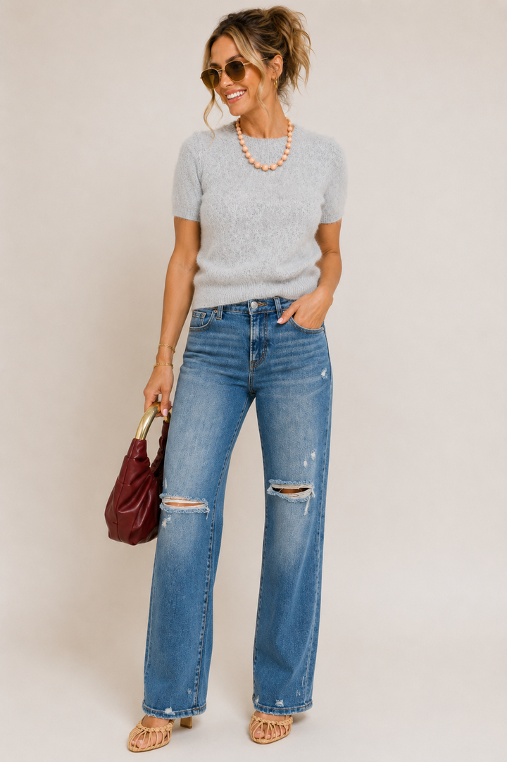 Soft Spot Knit Top Grey
