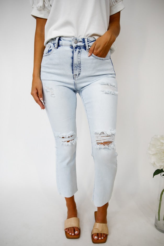 Risen- Sunbleached Distressed Straight Jeans *Final Sale*