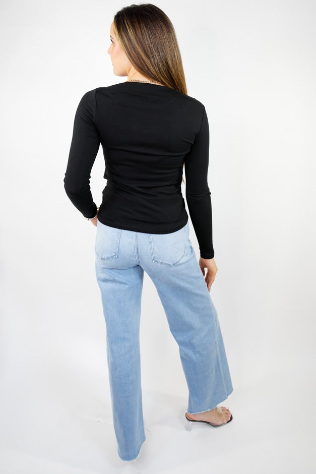 Just a Thought Wide Neck Long Sleeve Knit Blouse