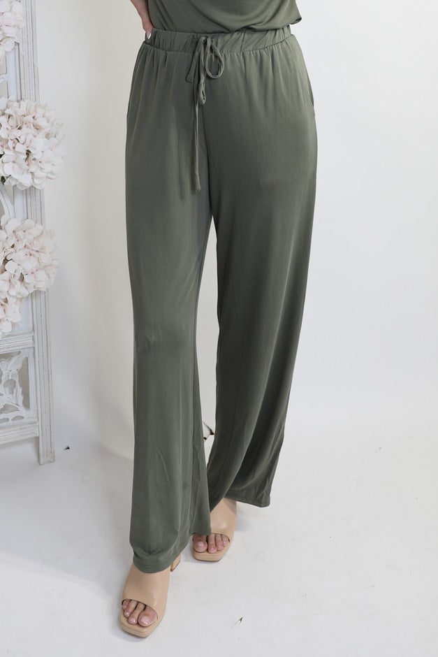 Olive Ease Wide Leg Pants