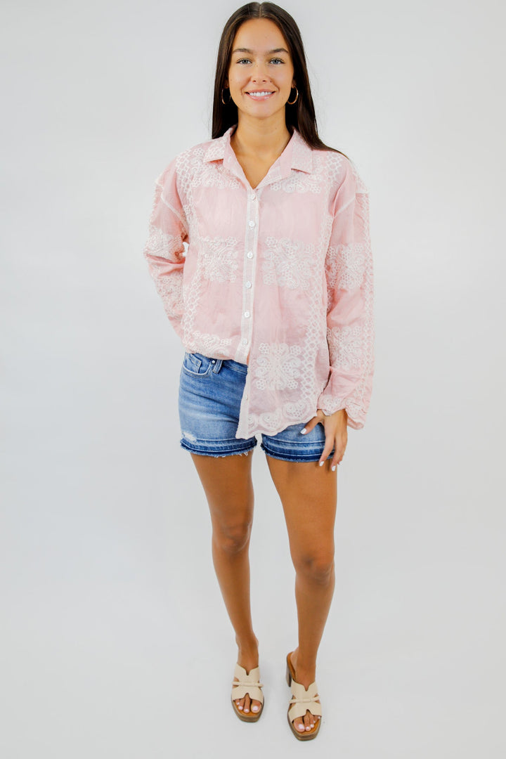 Petalwood Lace Button Down