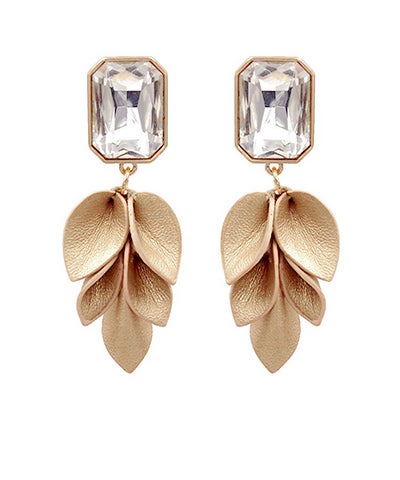 Gilded Leaf Crystal Drop Earrings