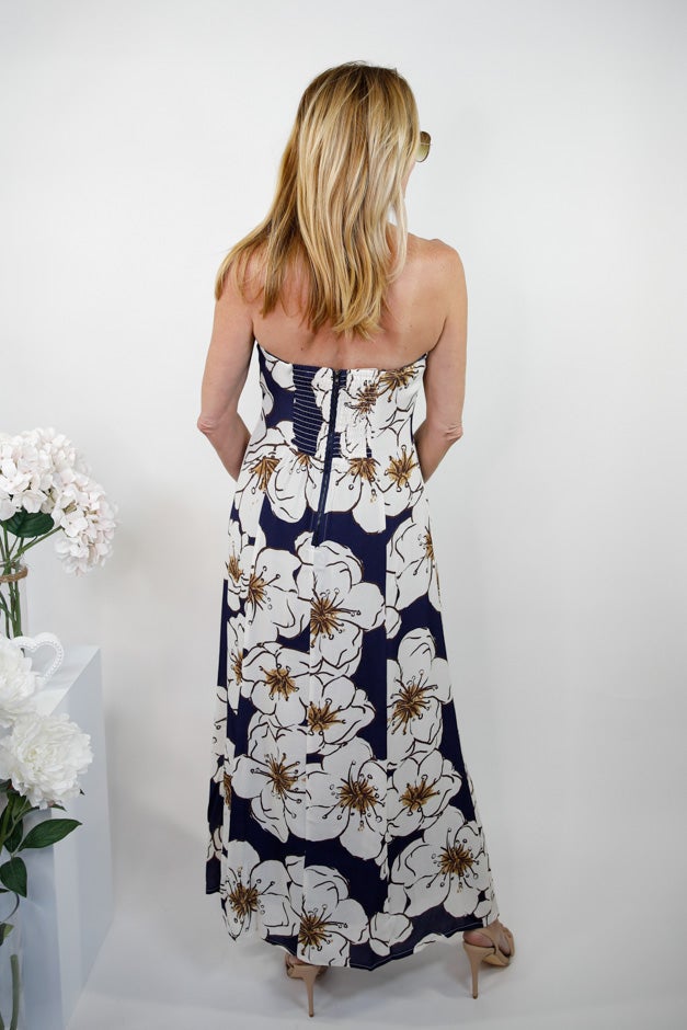 Midnight Magnolia Strapless Maxi Dress