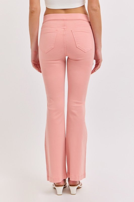Cello Mid Rise Flare Jeggings (30” Inseam) - Coral Peach