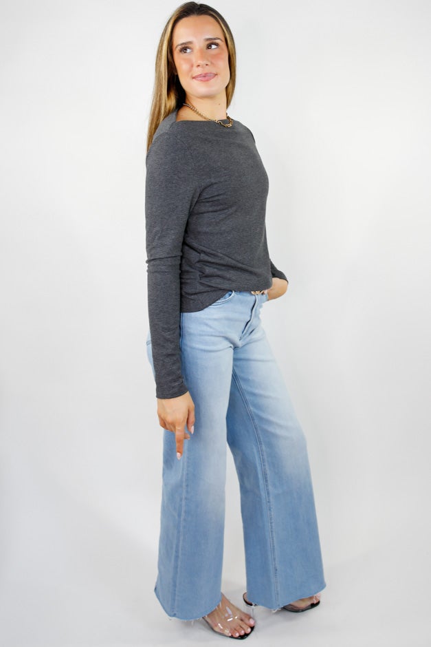 Just a Thought Wide Neck Long Sleeve Knit Blouse