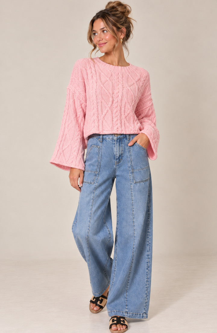 Pretty in Pink Cable Sweater