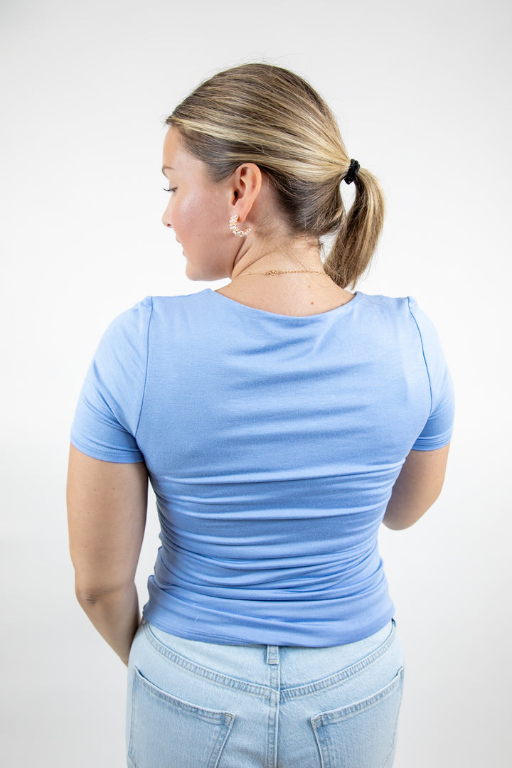 Easy Layers V Neck Top Deep Sky Blue