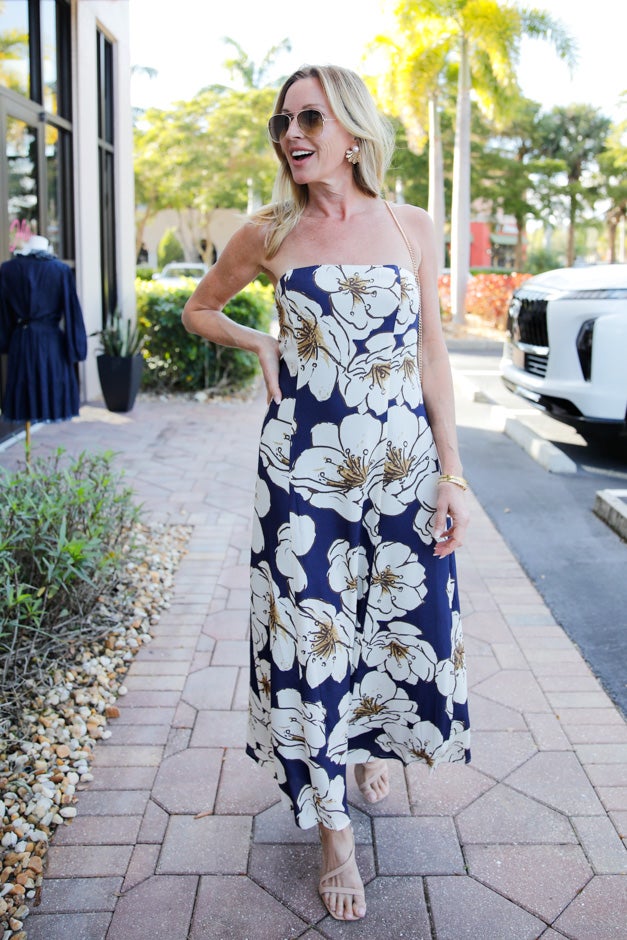 Midnight Magnolia Strapless Maxi Dress