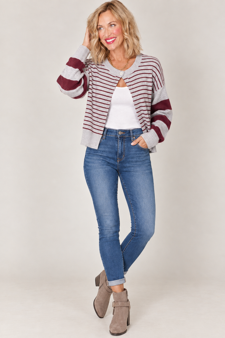 Autumn Stripe Open Front Cardigan