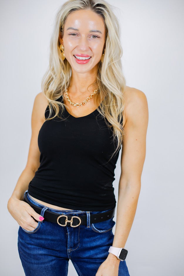 Double Lined Full Length V-Neck Basic Tank – Sleek & Versatile