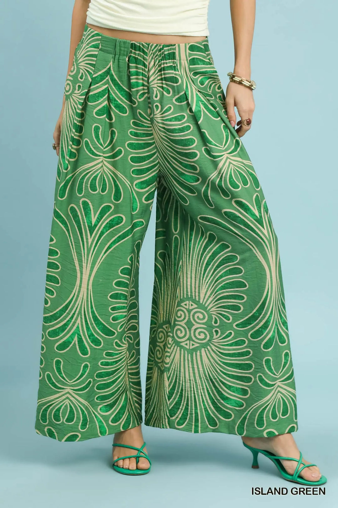 Feather Print Wide Leg Pull On Skirt Pants
