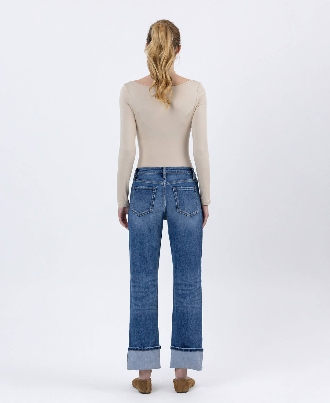 Veveret High Rise Cuffed Ankle Straight Denim