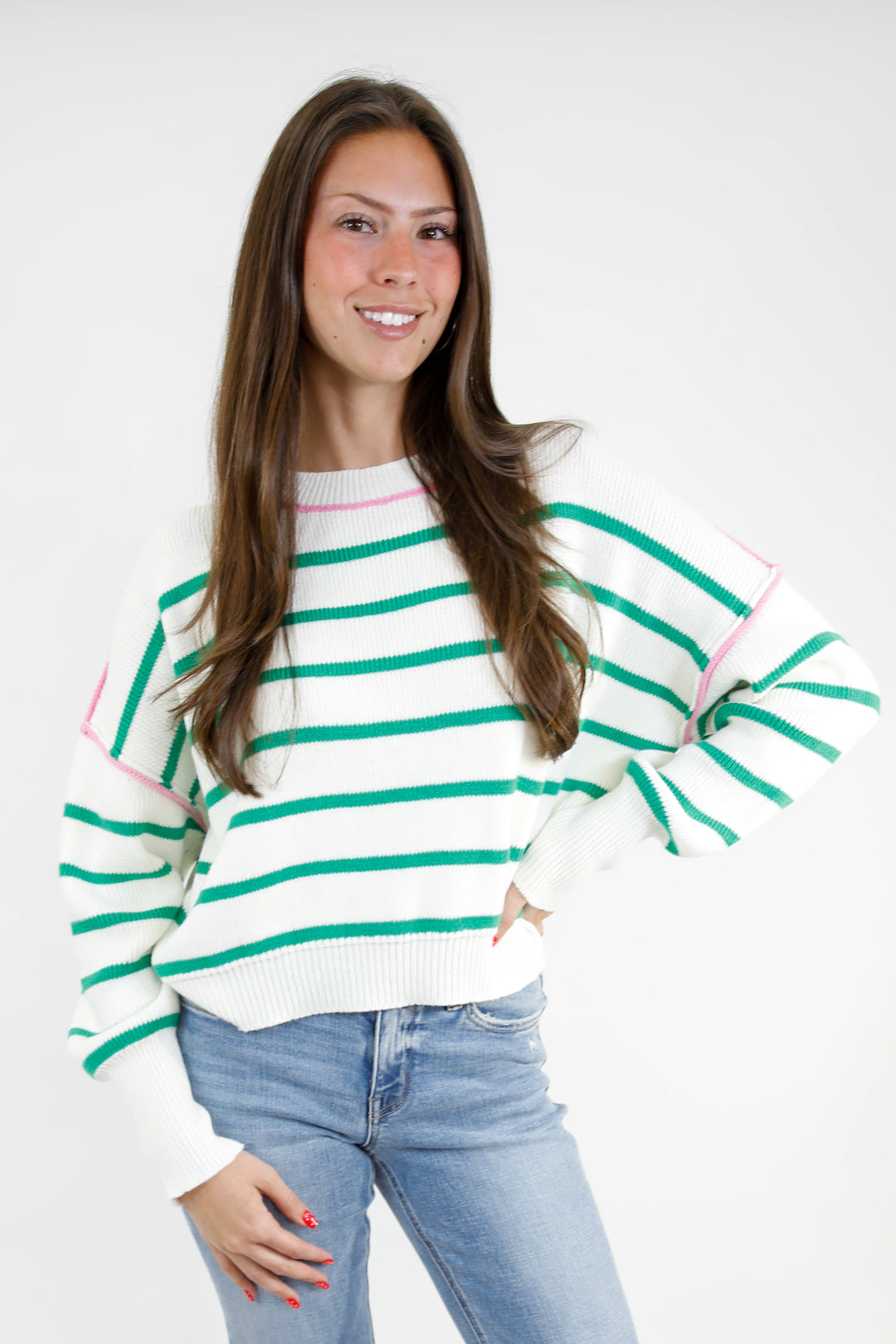 Crewneck Stripe Boxy Crop Sweater