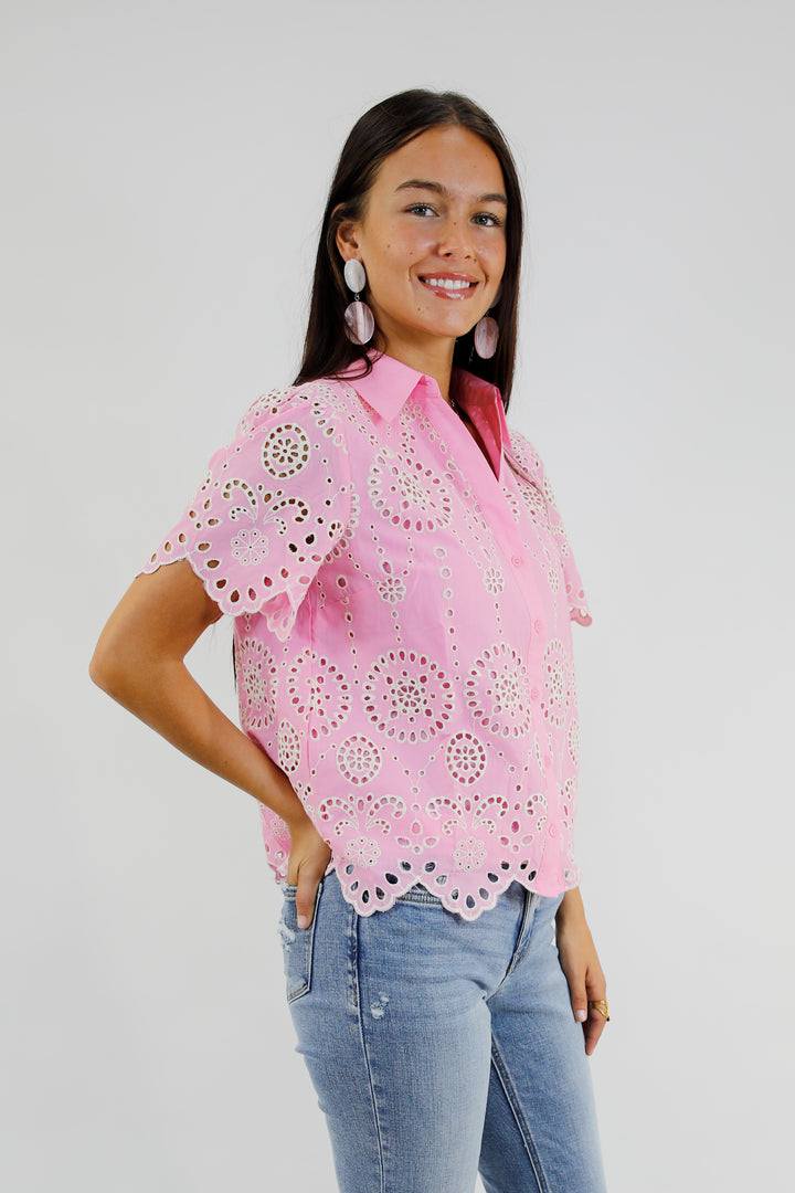 Pretty In Pink Eyelet Embroidered Blouse