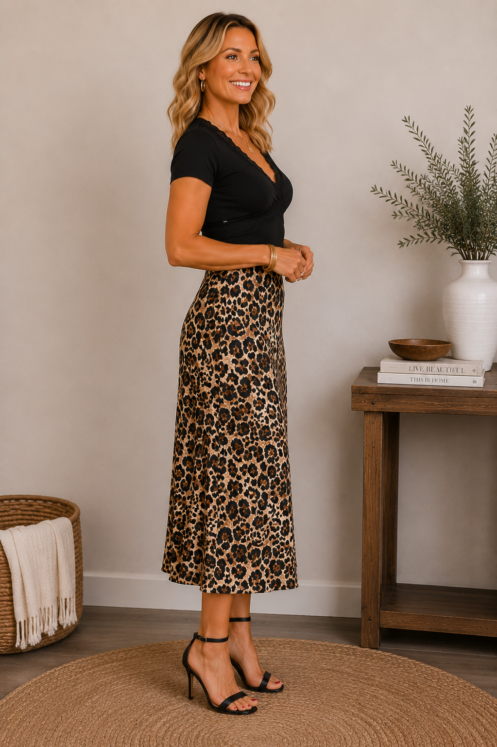 Wild Movement Leopard Satin Midi Skirt