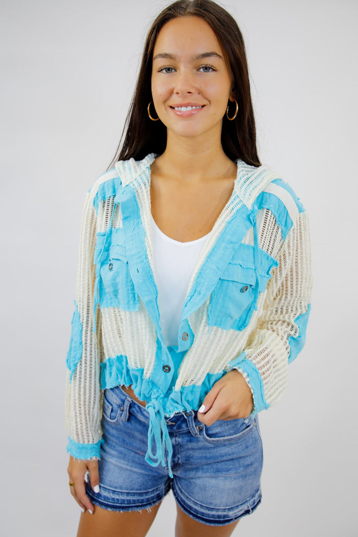 Feel The Breeze Open Knit Jacket With Hoodie