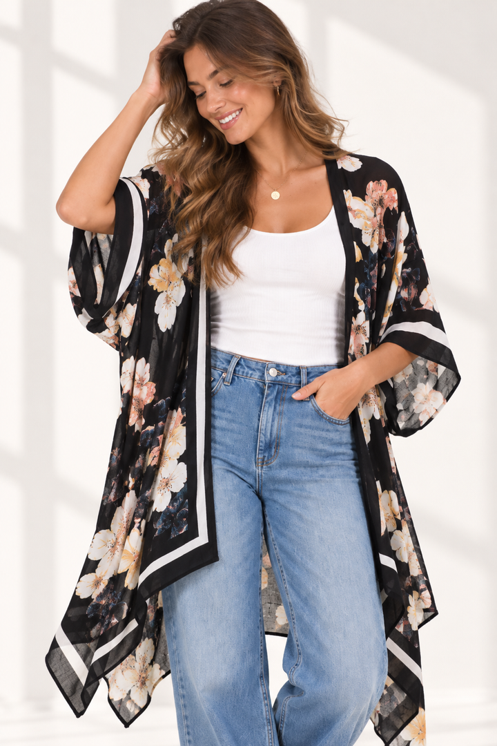 Moonlit Floral Viscose Kimono