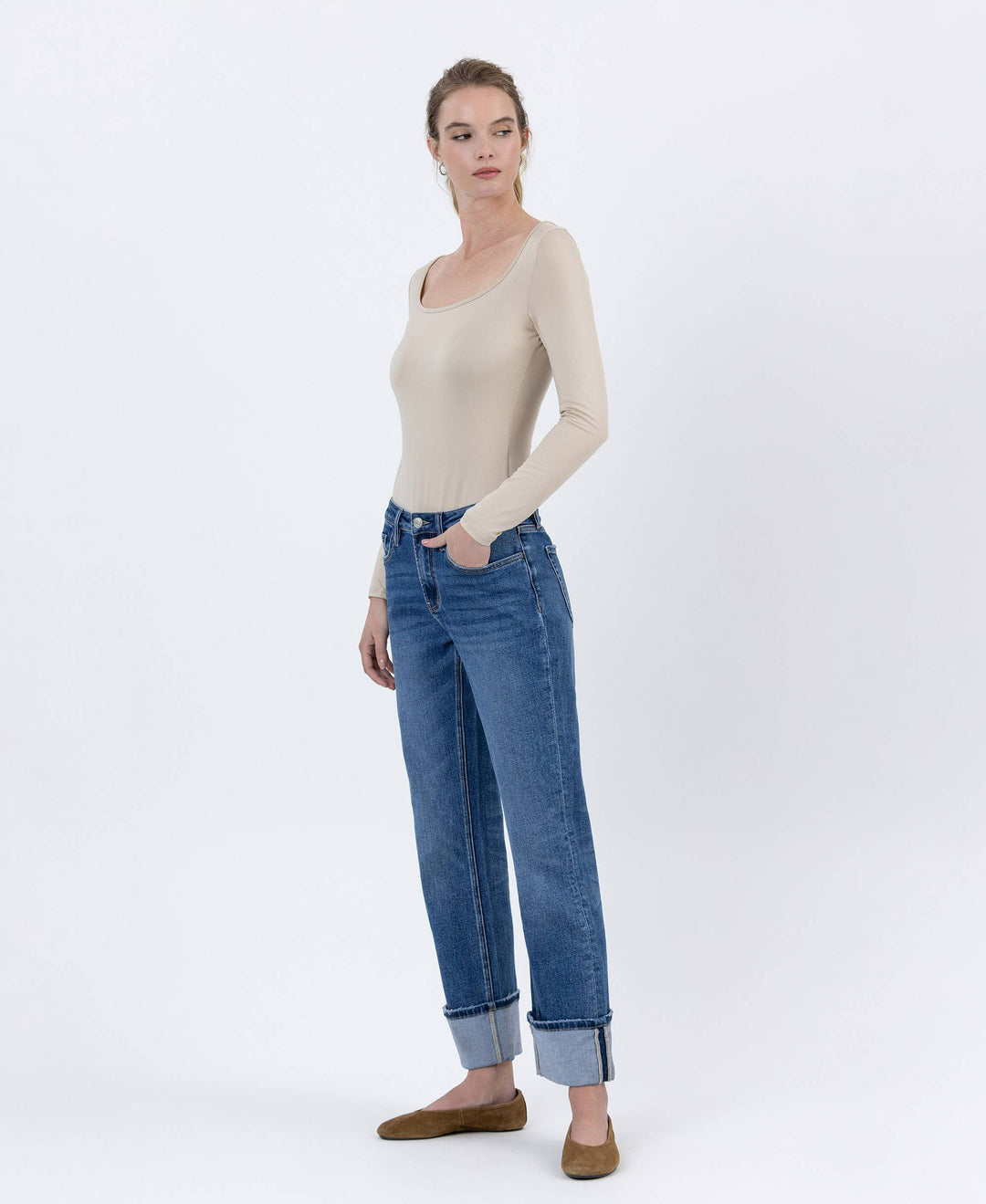 Veveret High Rise Cuffed Ankle Straight Denim