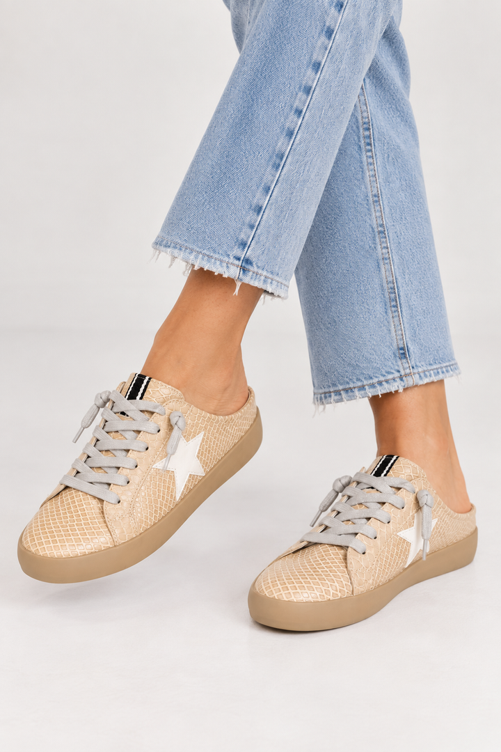 Taupe Snake Embossed Mule