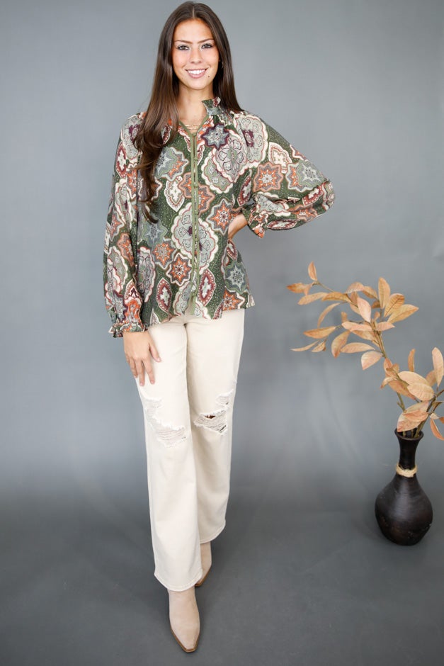 Sierra Mosaic Button Blouse