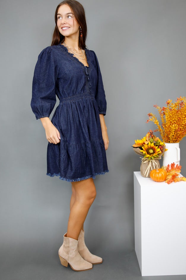 Riviera Ruffle Denim Mini Dress