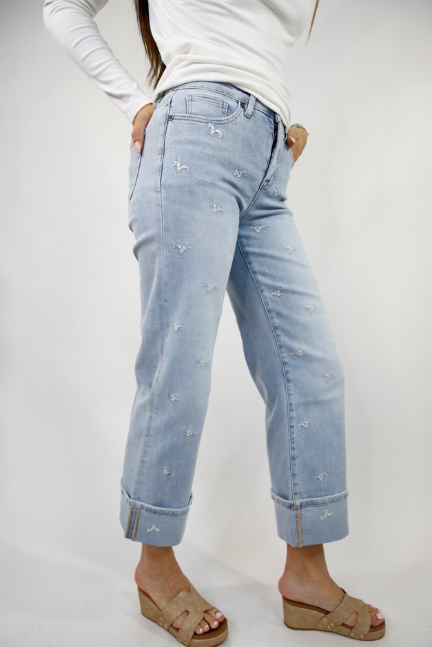 Wildflower Stitch Wide Leg Jeans