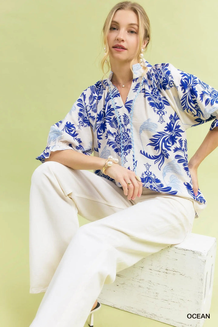 Layered Leafy Damask Blouse