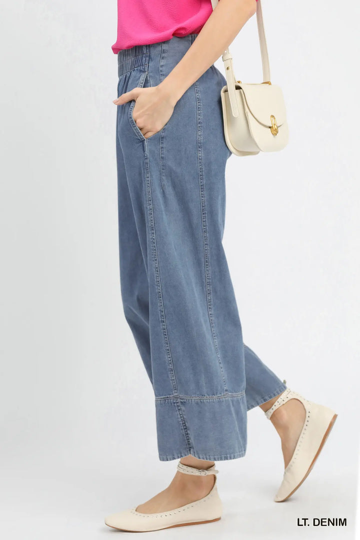 Stone Washed Denim Flare Pants
