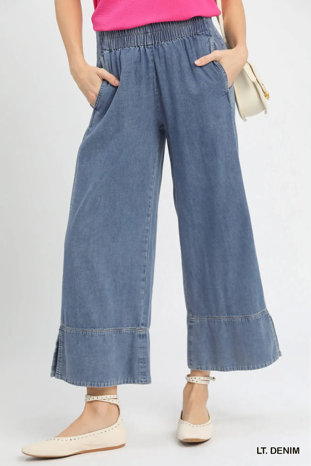 Stone Washed Denim Flare Pants