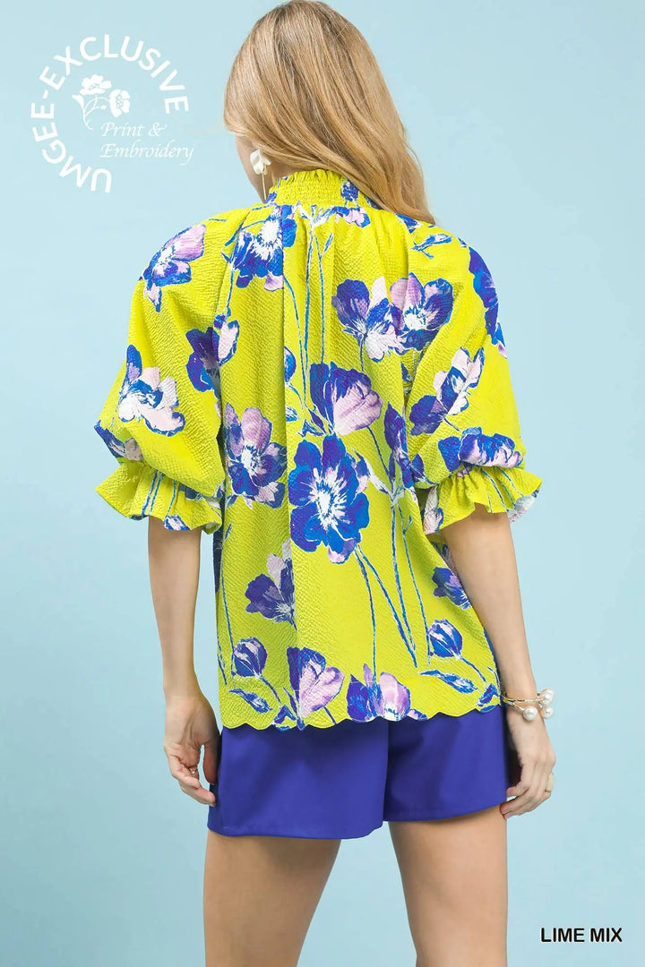 Big Bloom Print Seersucker Blouse
