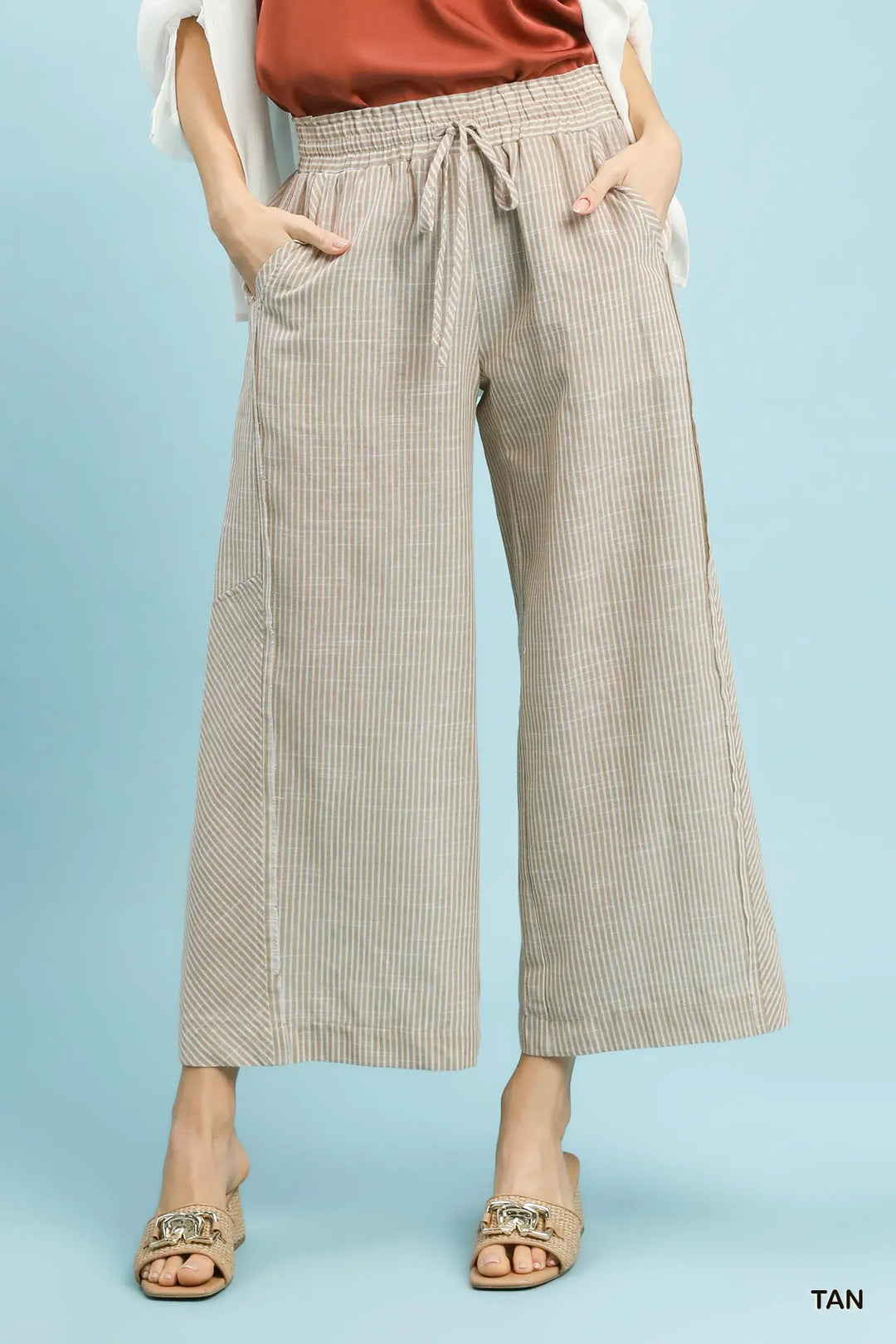 Wide Leg Pants With Contrast Stitch Details