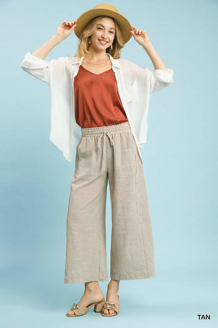 Wide Leg Pants With Contrast Stitch Details