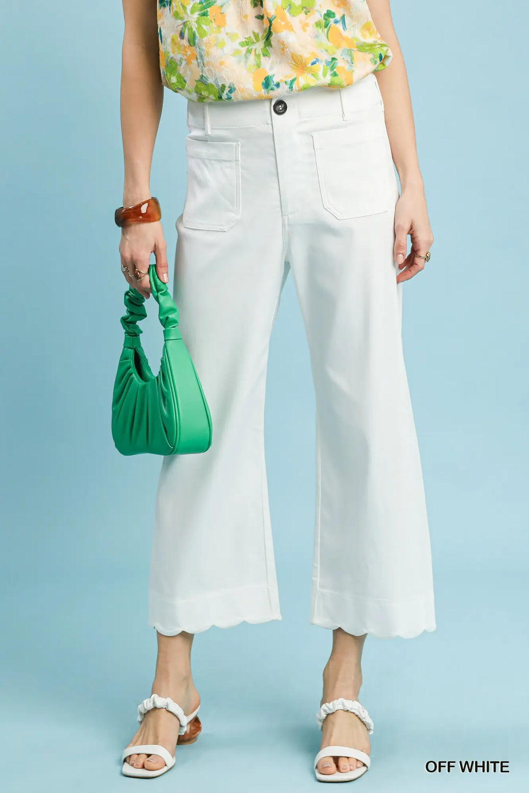 Scalloped Hem Wide Leg Pants