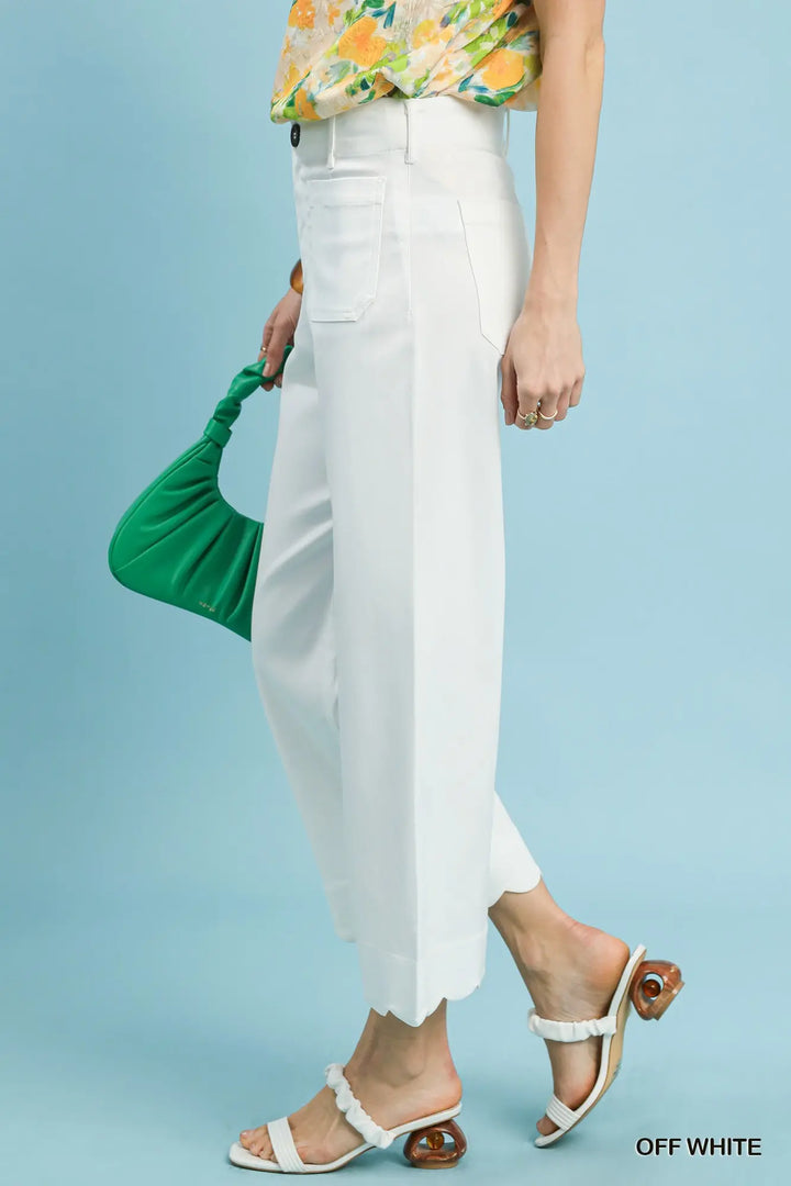 Scalloped Hem Wide Leg Pants