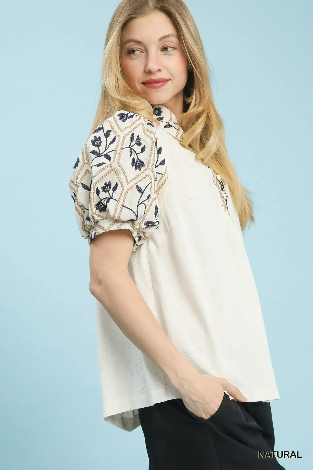 Linen Embroidered Top
