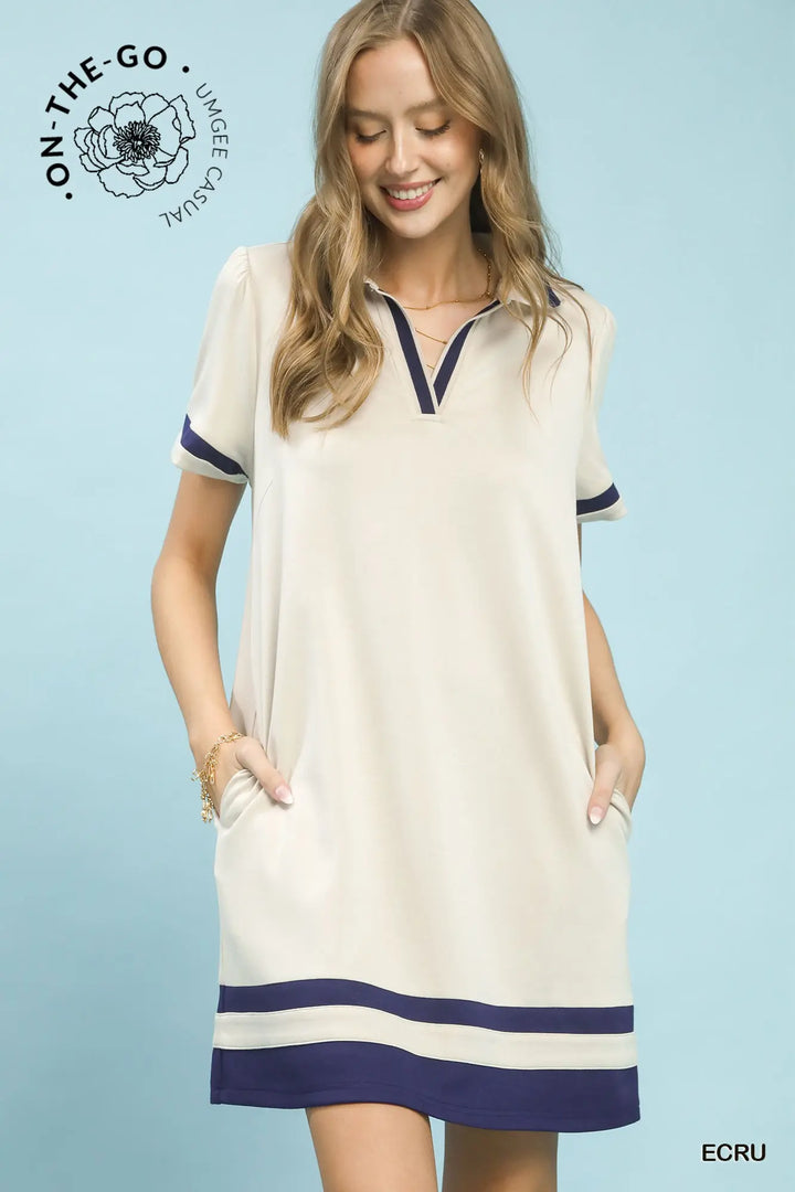 Luxe Knit Contrast Trim Shift Dress