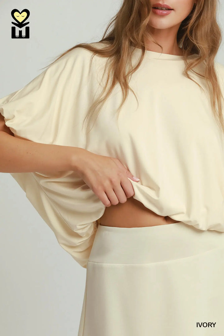 Ivory Bamboo Bubble Sleeve Knit Top