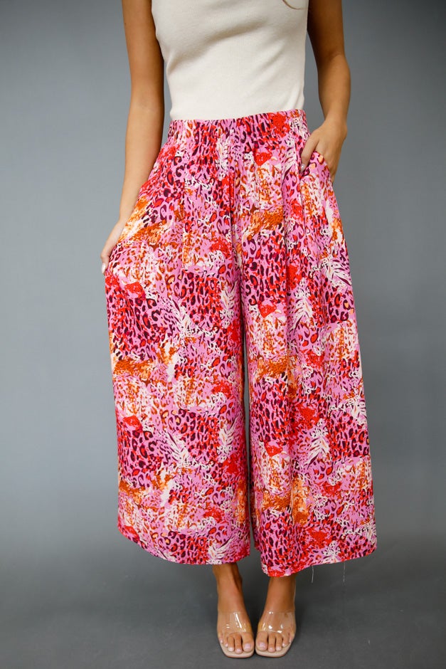 Magenta Muse Abstract Wide-Leg Pants