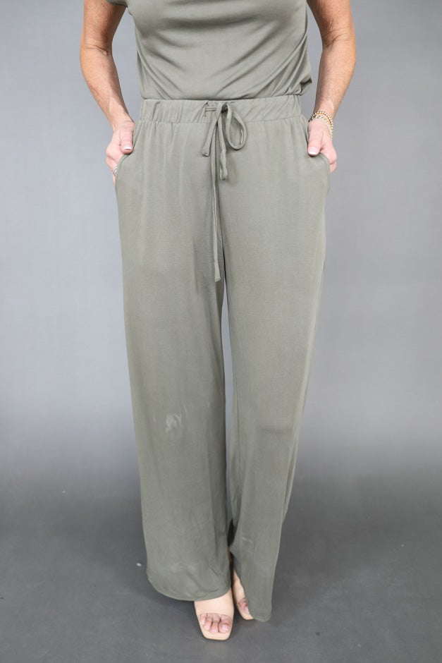 Olive Ease Wide Leg Pants