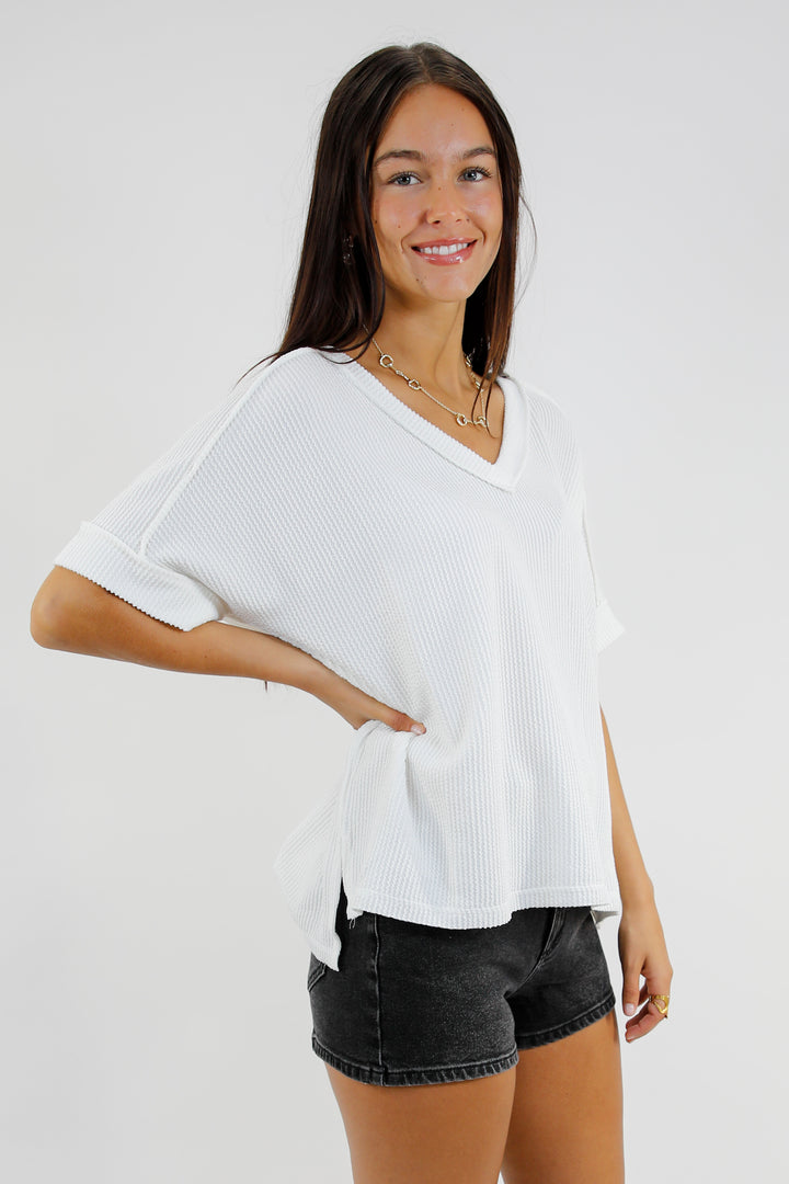 Easy Day Raised Rib Hi Low V Neck Top