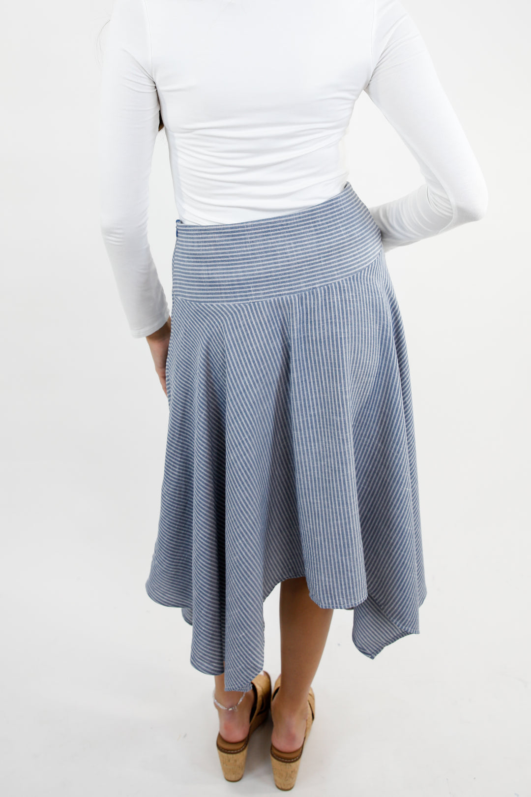 Striped Linen Blend Midi Handkerchief Skirt