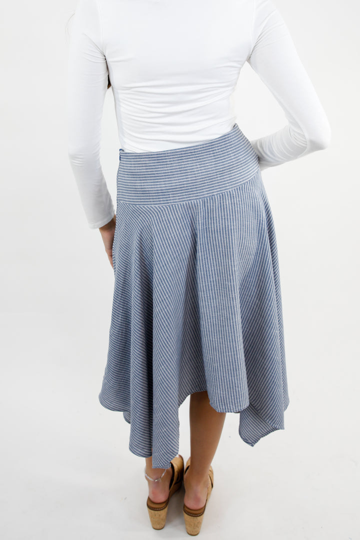 Striped Linen Blend Midi Handkerchief Skirt