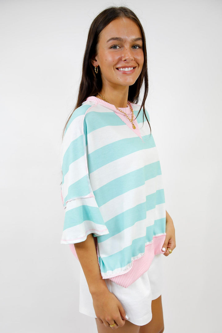 Mint To Be Stripe Pullover Top