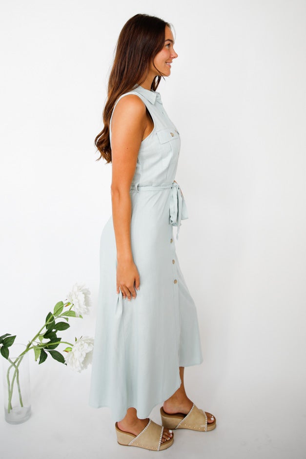Sleeveless Belted Button-Down Midi Dress *Final Sale*