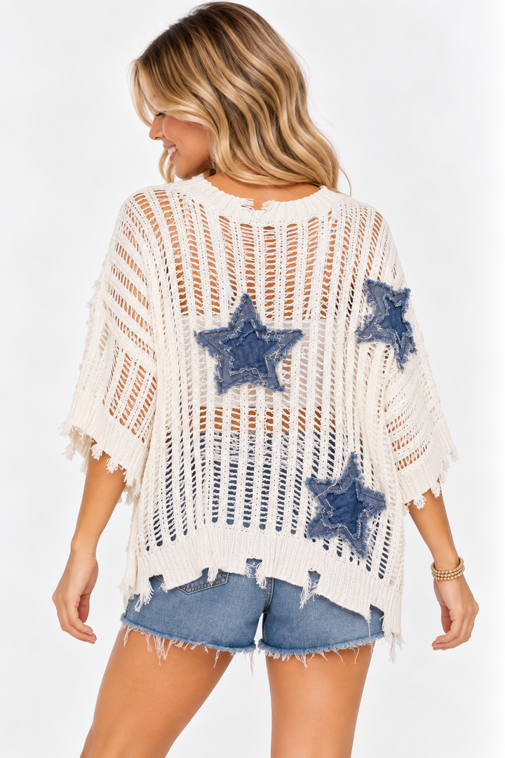 Wish Upon a Star Distressed Sweater