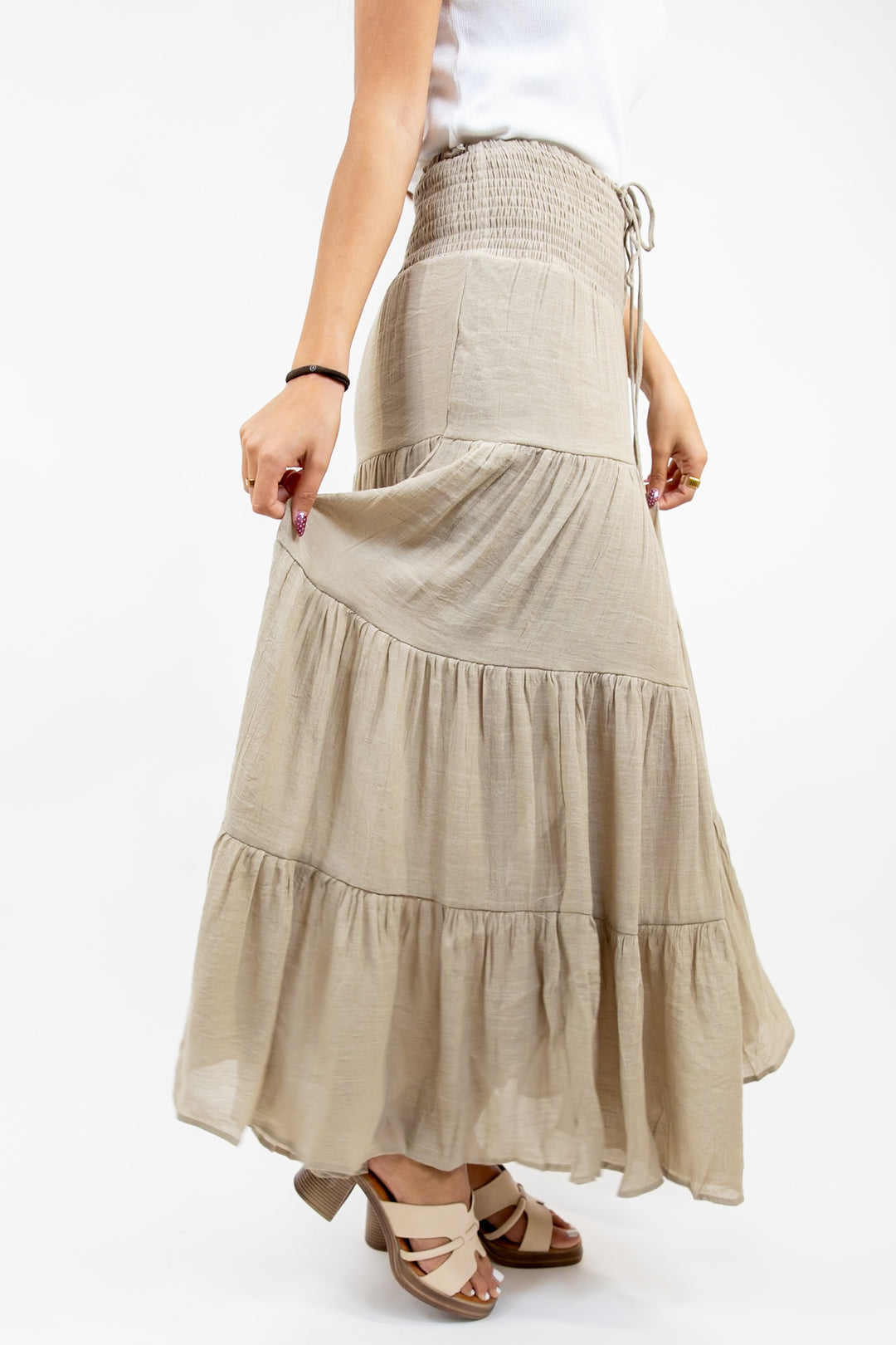 Sandstone Tiered Maxi Skirt