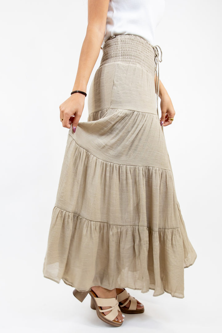 Sandstone Tiered Maxi Skirt
