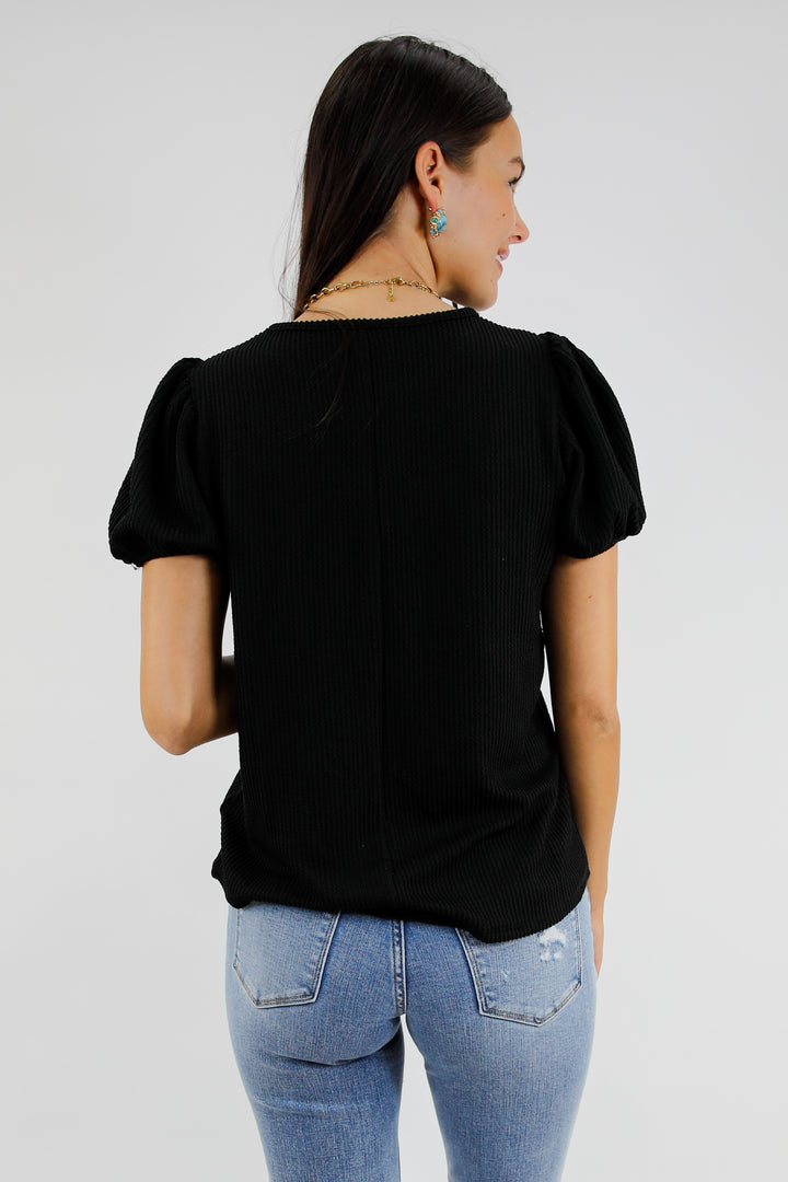 Polished Pop Ribbed Puff Sleeve Top