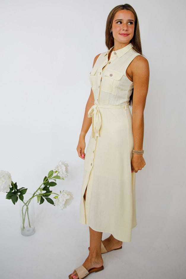 Sleeveless Belted Button-Down Midi Dress *Final Sale*