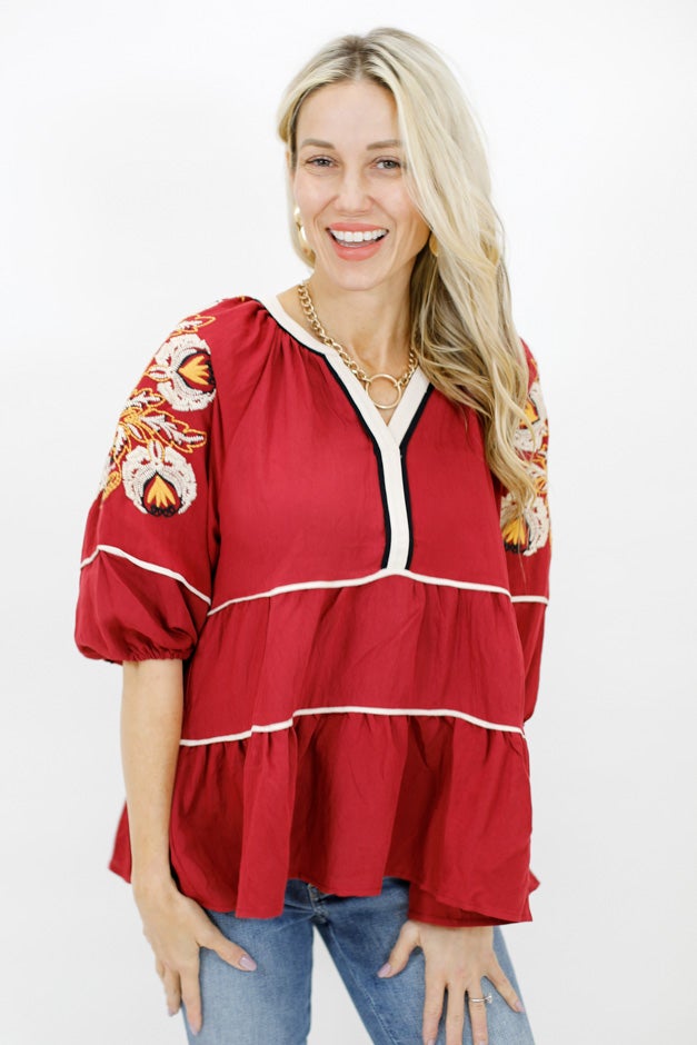 Boho Chic Embroidered Peasant Blouse